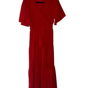SHEIN Red Ruffled Tiered Maxi Dress